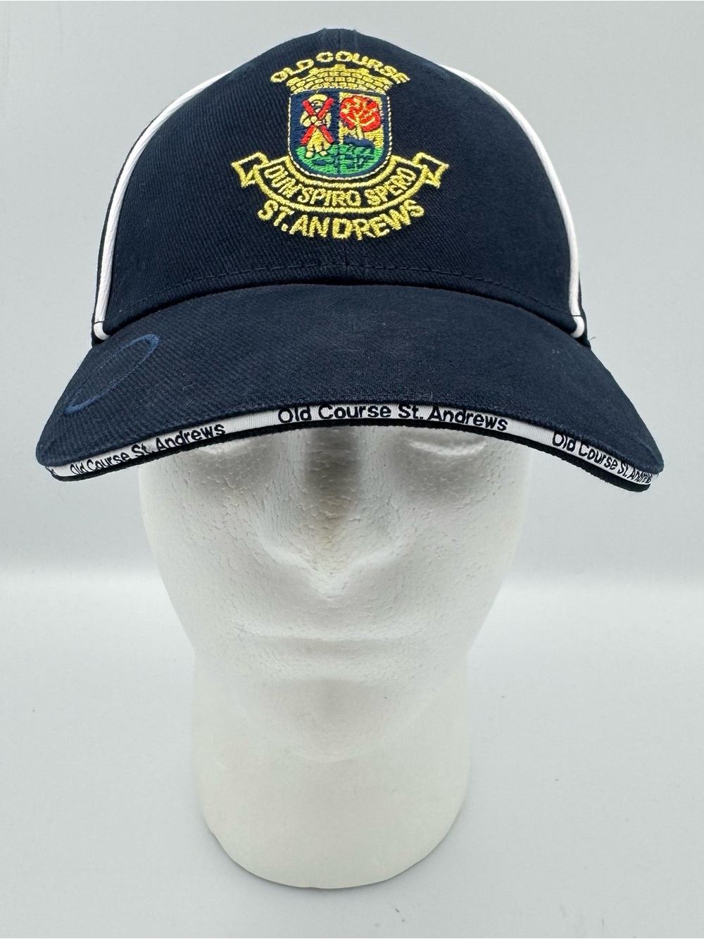 Old Course St. Andrews Embroidered Golf Hat Navy Blue / White Piping Scotland